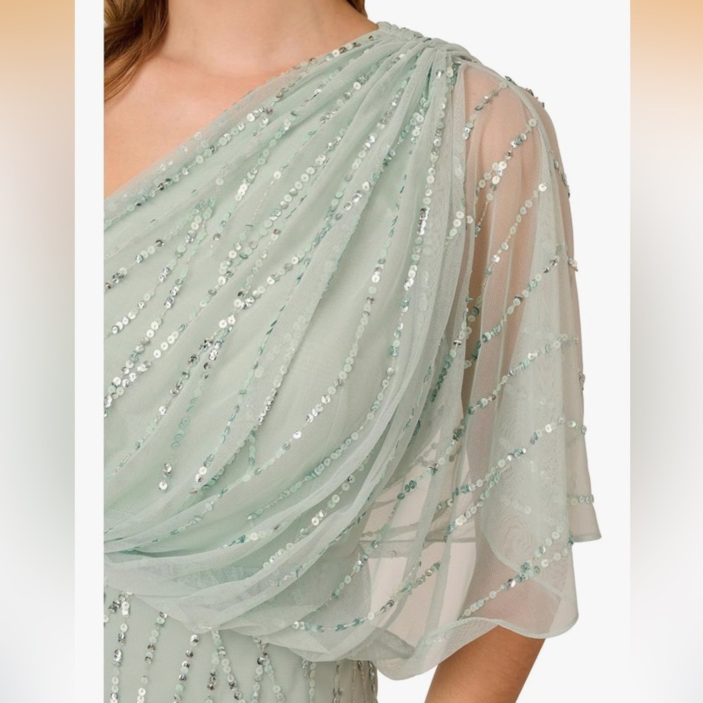 NWT Adrianna Papell Women's Long Beaded Sequin Formal Green Dress size 8 - Picture 6 of 12